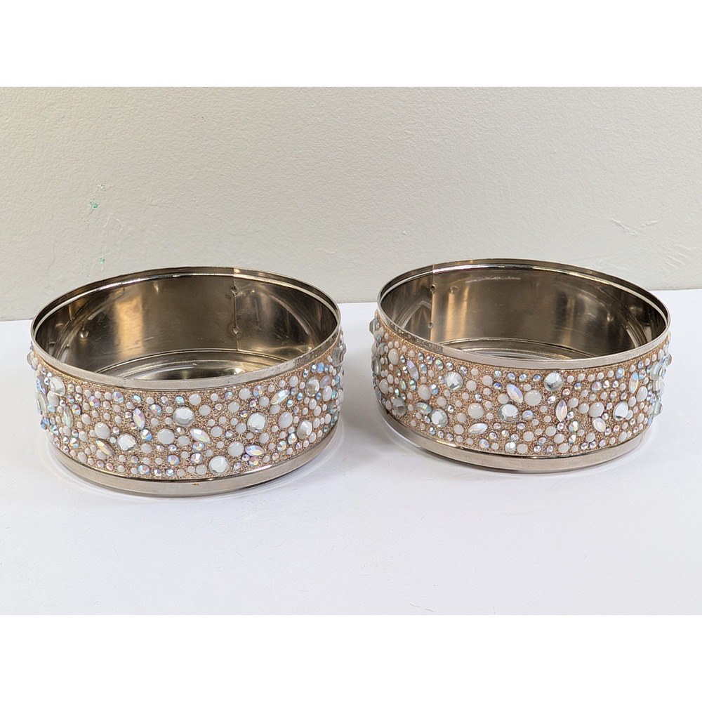Bath and Body Works Pearls & Gems Candle Holder  3-Wick Sleeve & Glass Holder X2